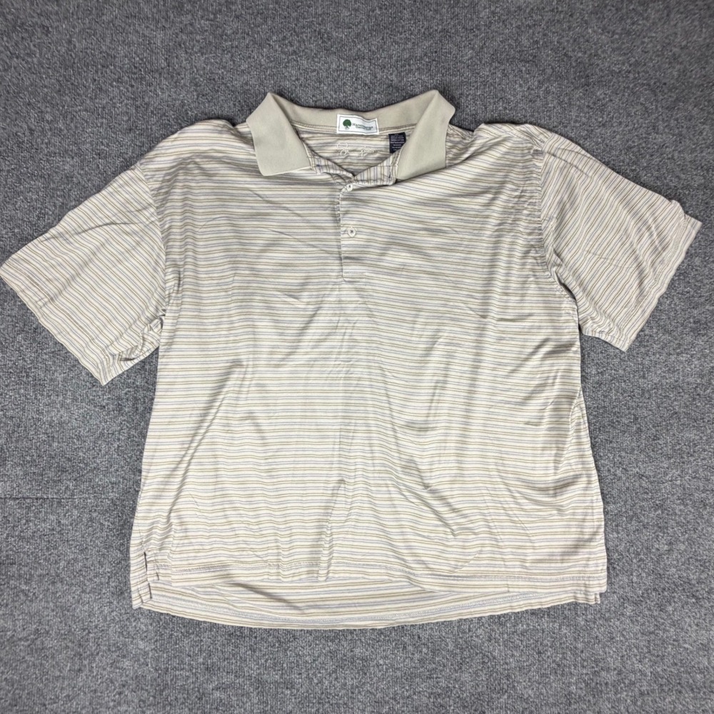 Manchester Country Club Mens XXL Supima Cotton Striped Polo Shirt Tan Blue 1917